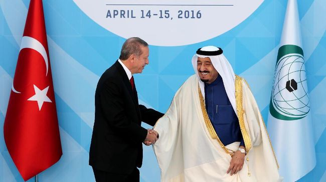 Presiden Turki Recep Tayyip Erdogan dan Raja Arab Saudi Salman bin Abdulaziz Al Saud. (AFP/BERK OZKAN)