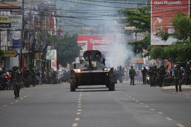 Brigade Infanteri (Brigif) 4 Marinir/BS menggelar latihan Operasi Pertempuran Kota di Teluk Betung, Bandar Lampung, Minggu (29/11/2020). Foto/Pen Kormar