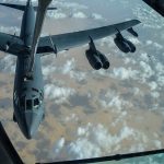 Pesawat pembom B-52 Stratofortress Amerika Serikat beroperasi di atas Teluk Persia, Minggu (17/1/2021). Foto/Senior Airman Aaron Larue Guerrisky/US Air Force