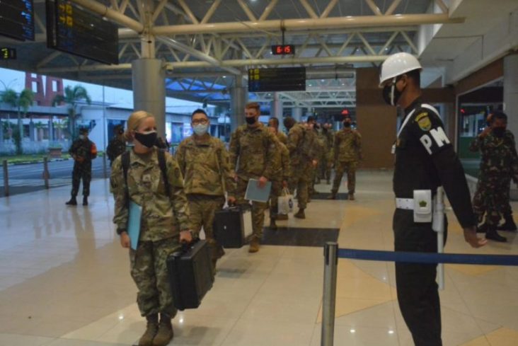 Sebanyak 300 tentara Amerika Serikat tiba di Bandara Sultah Mahmud Badaruddin II Palembang (Foto: Dispenad)