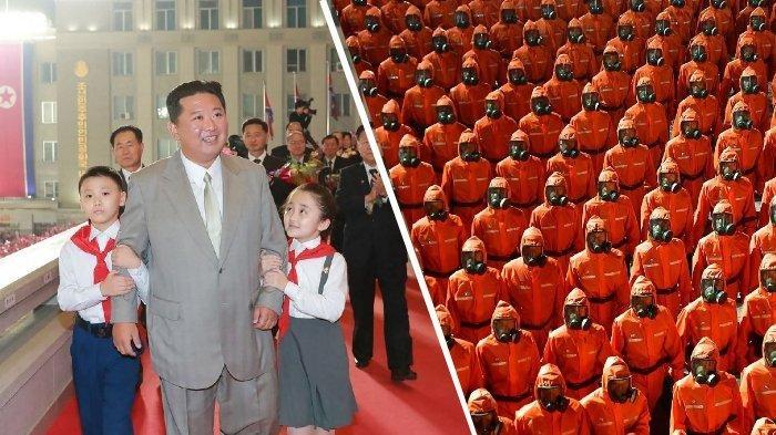 Kim Jong Un dalam parade militer perayaan 73 tahun berdirinya Korea Utara.