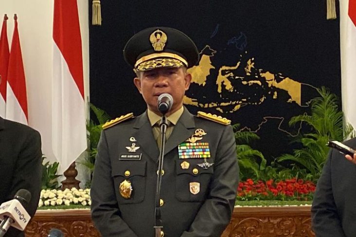 Kepala Staf TNI Angkatan Darat (KSAD) Jenderal Agus Subiyanto memberikan keterangan pers seusai dilantik sebagai KSAD di Istana Negara, Jakarta, Rabu (25/10/2023).(KOMPAS.com/Nissi Elizabeth)6