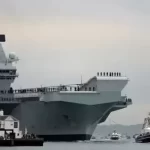 Kapal Induk Inggris HMS Queen Elizabeth senilai Rp69,8 triliun dilanda kebakaran kecil. Foto/REUTERS